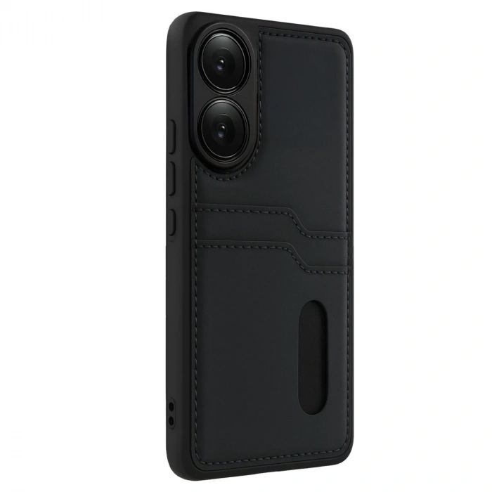 Oppo A38 Sara Kartvizitli Deri Kılıf - Siyah