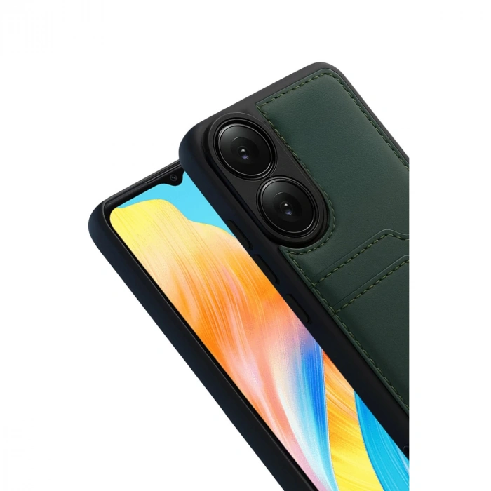 Oppo A38 Sara Kartvizitli Deri Kılıf - Yeşil