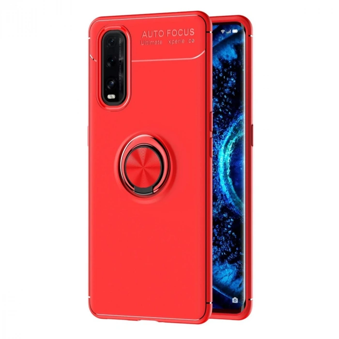 Oppo Find X2 Kılıf Range Yüzüklü Silikon - Kırmızı