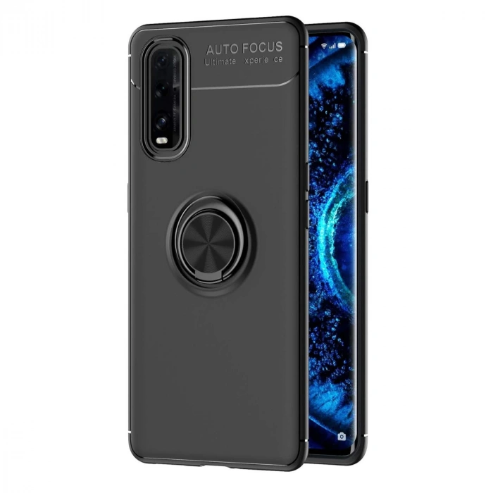 Oppo Find X2 Kılıf Range Yüzüklü Silikon - Siyah
