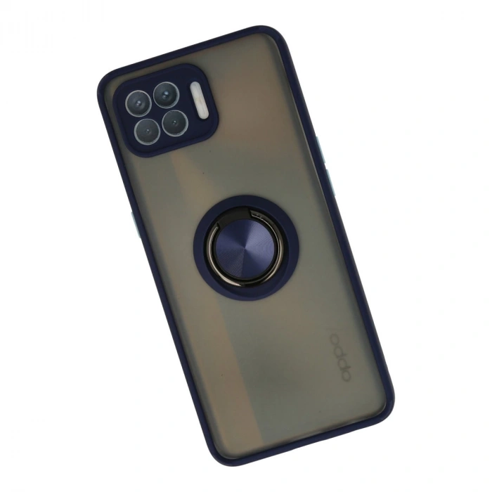 Oppo Reno 4 Lite Kılıf Montreal Yüzüklü Silikon Kapak - Lacivert