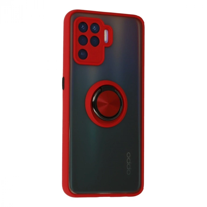Oppo Reno 5 Lite Kılıf Montreal Yüzüklü Silikon Kapak - Kırmızı