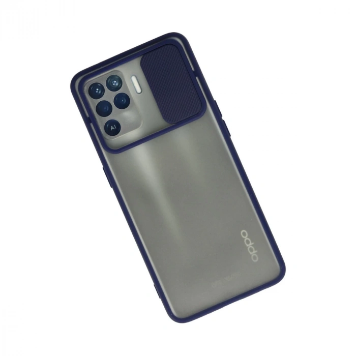 Oppo Reno 5 Lite Kılıf Palm Buzlu Kamera Sürgülü Silikon - Lacivert