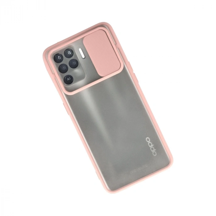 Oppo Reno 5 Lite Kılıf Palm Buzlu Kamera Sürgülü Silikon - Pembe