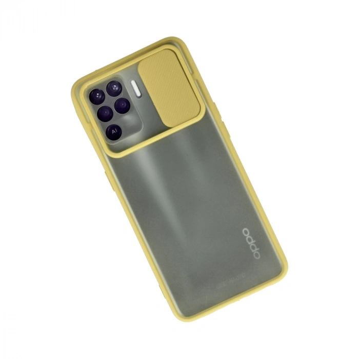 Oppo Reno 5 Lite Kılıf Palm Buzlu Kamera Sürgülü Silikon - Sarı