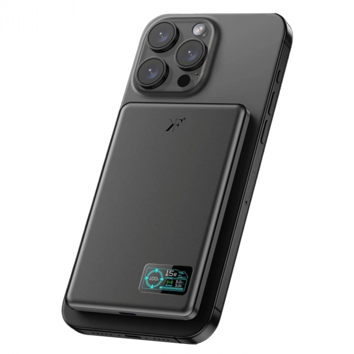 Pw595 5.000 Mah Dijital Göstergeli 20w Type-c Ve 15w Kablosuz Şarj Pd Hızlı Şarj Magsafe Powerbank - Siyah