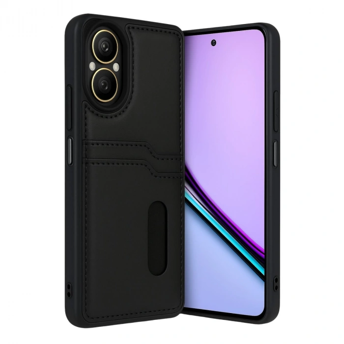 Realme 12 Lite Kılıf Sara Kartvizitli Deri Kılıf - Siyah