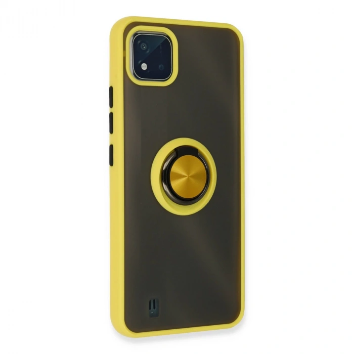 Realme C11 2021 Kılıf Montreal Yüzüklü Silikon Kapak - Sarı