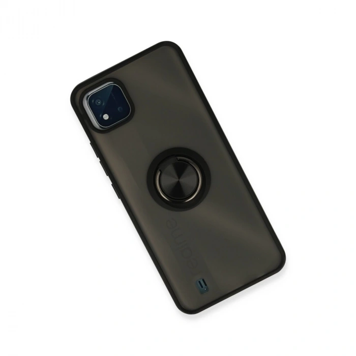 Realme C11 2021 Kılıf Montreal Yüzüklü Silikon Kapak - Siyah