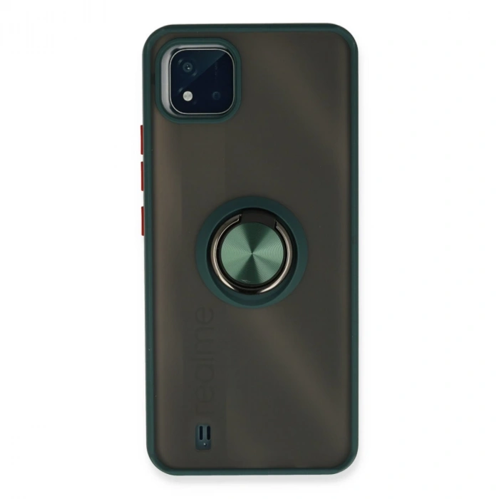 Realme C11 2021 Kılıf Montreal Yüzüklü Silikon Kapak - Yeşil