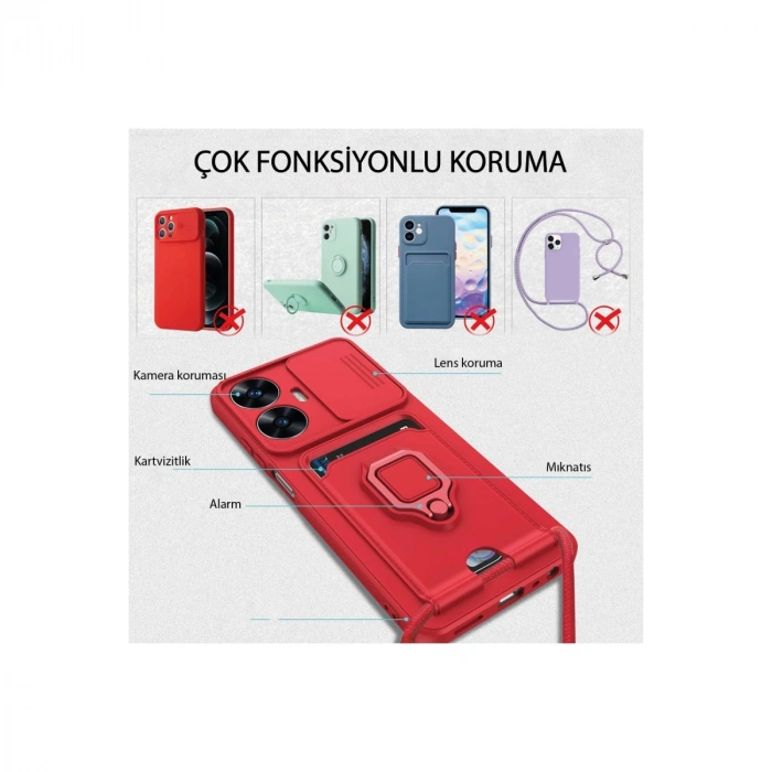 Realme C55 Kılıf Zuma Kartvizitli Yüzüklü Silikon - Siyah