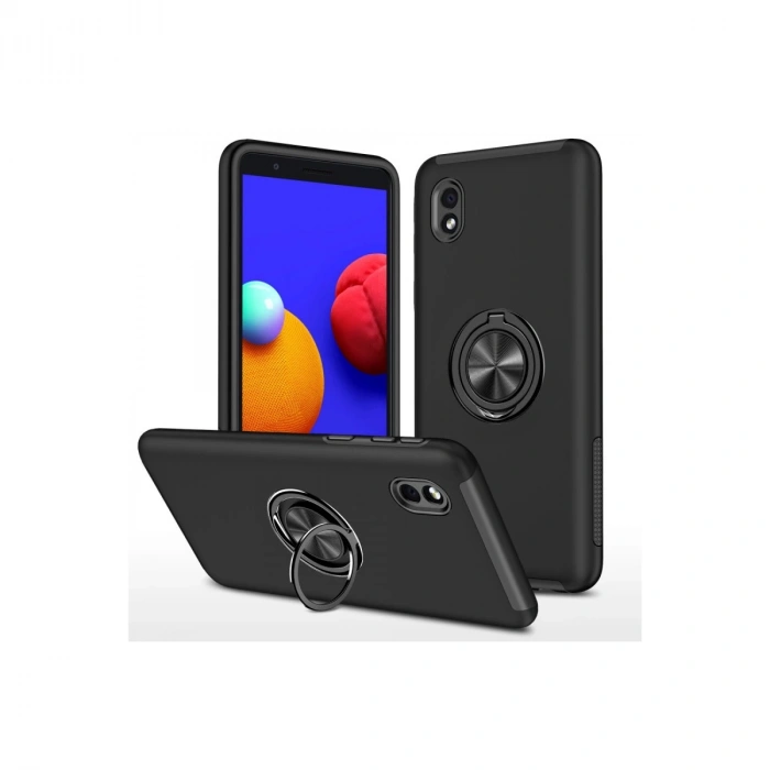 Samsung Galaxy A01 Core Kılıf Elit Yüzüklü Kapak - Siyah