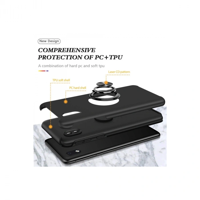 Samsung Galaxy A01 Core Kılıf Elit Yüzüklü Kapak - Siyah