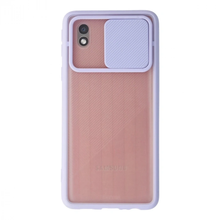 Samsung Galaxy A01 Core Kılıf Palm Buzlu Kamera Sürgülü Silikon - Lila