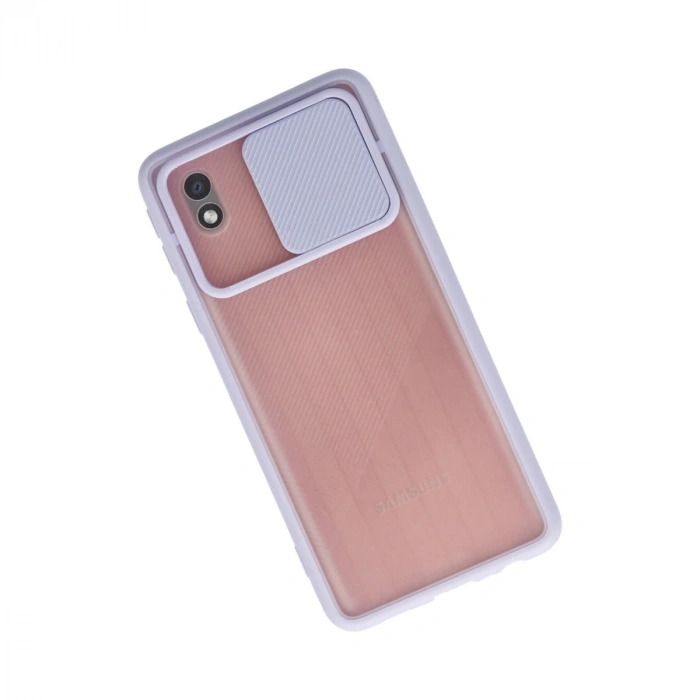 Samsung Galaxy A01 Core Kılıf Palm Buzlu Kamera Sürgülü Silikon - Lila