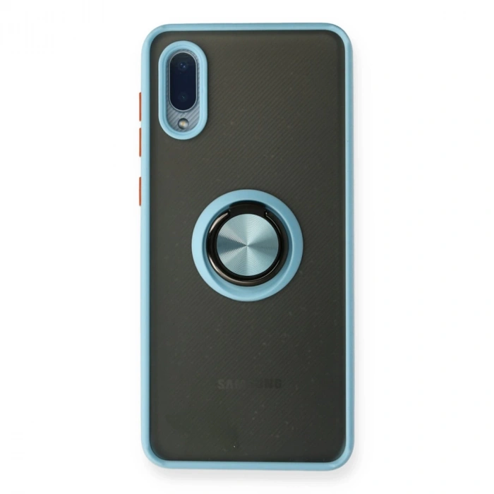 Samsung Galaxy A02 Kılıf Montreal Yüzüklü Silikon Kapak - Buz Mavi