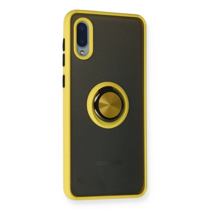 Samsung Galaxy A02 Kılıf Montreal Yüzüklü Silikon Kapak - Sarı