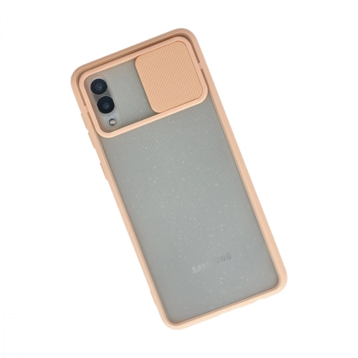 Samsung Galaxy A02 Kılıf Palm Buzlu Kamera Sürgülü Silikon - Pembe