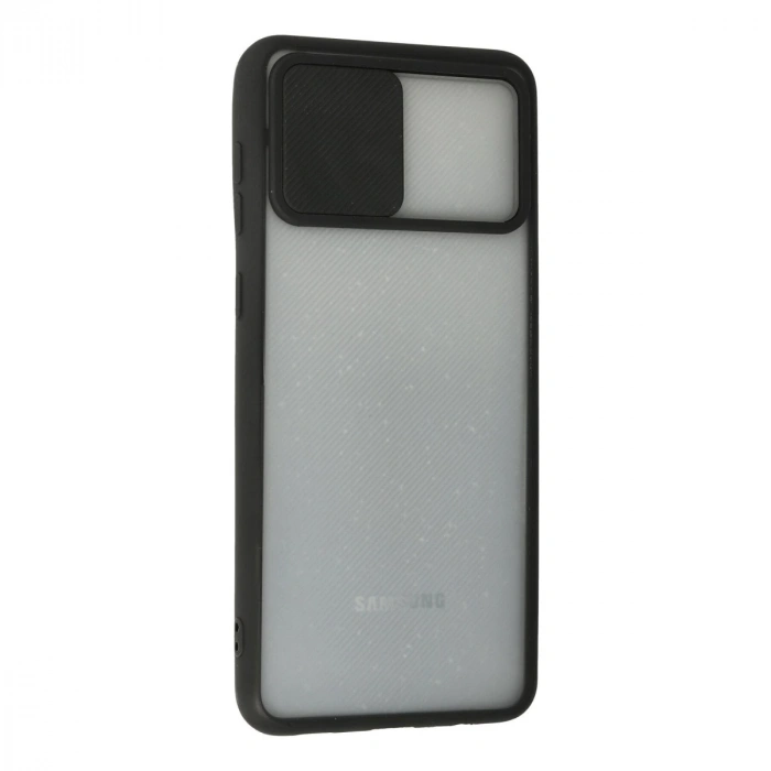 Samsung Galaxy A02 Kılıf Palm Buzlu Kamera Sürgülü Silikon - Siyah