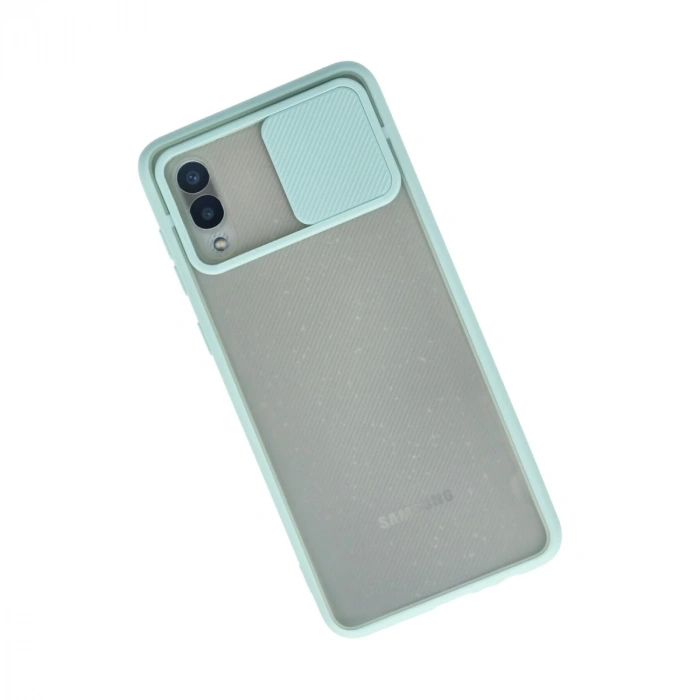 Samsung Galaxy A02 Kılıf Palm Buzlu Kamera Sürgülü Silikon - Turkuaz