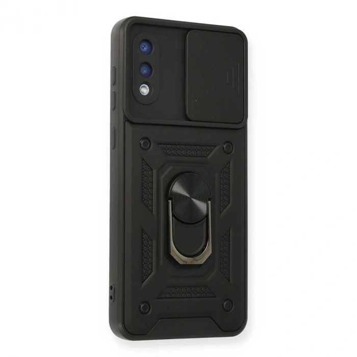 Samsung Galaxy A02 Kılıf Pars Lens Yüzüklü Silikon - Siyah