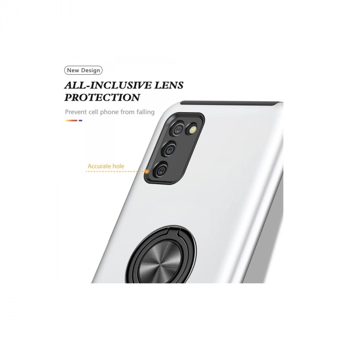 Samsung Galaxy A02s Kılıf Elit Yüzüklü Kapak - Gümüş