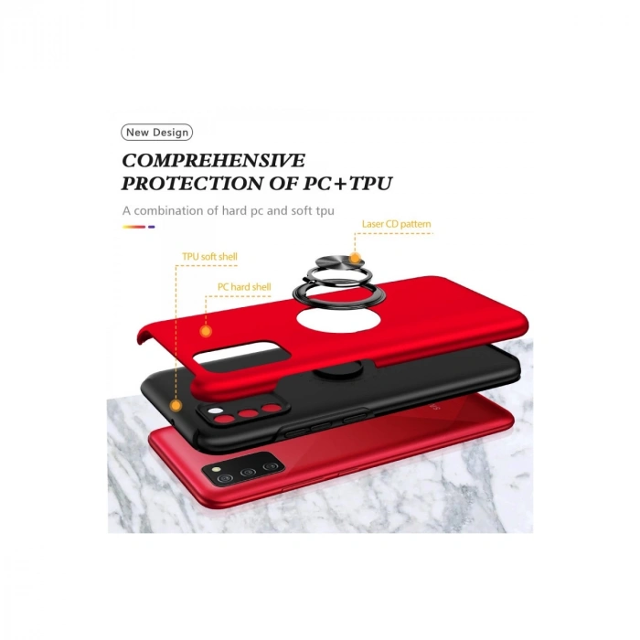 Samsung Galaxy A02s Kılıf Elit Yüzüklü Kapak - Kırmızı