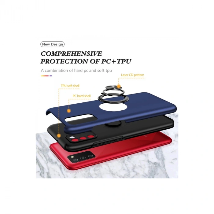 Samsung Galaxy A02s Kılıf Elit Yüzüklü Kapak - Lacivert