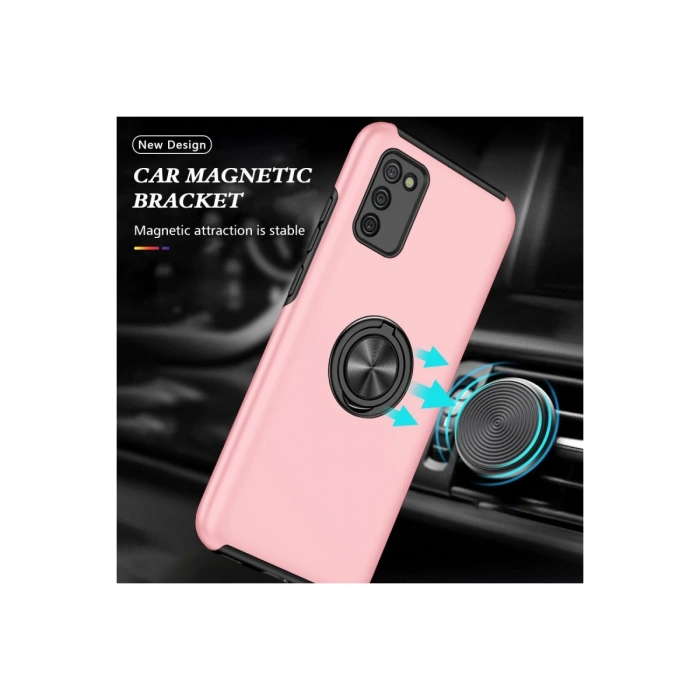 Samsung Galaxy A02s Kılıf Elit Yüzüklü Kapak - Pembe