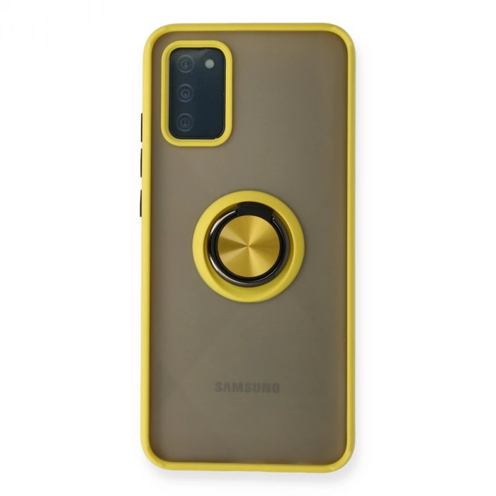 Samsung Galaxy A02s Kılıf Montreal Yüzüklü Silikon Kapak - Sarı