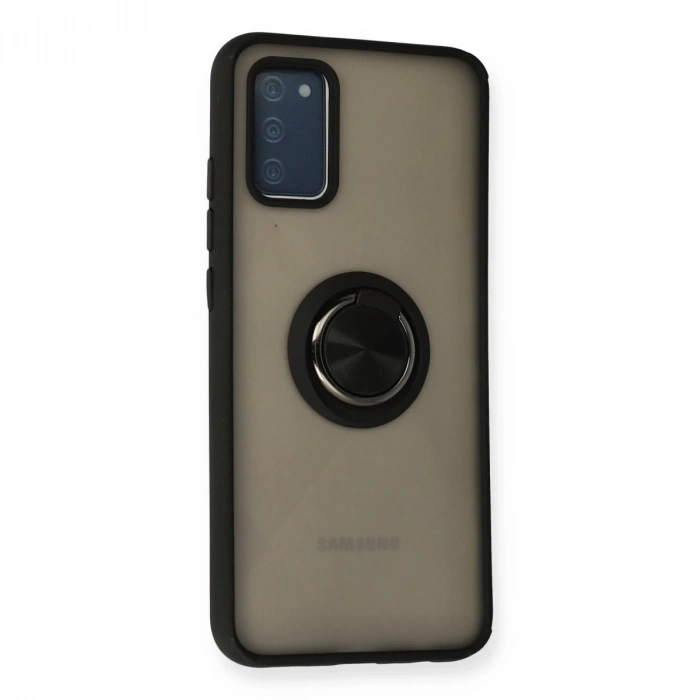 Samsung Galaxy A02s Kılıf Montreal Yüzüklü Silikon Kapak - Siyah