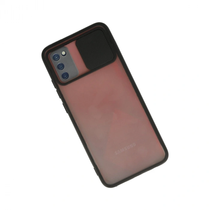 Samsung Galaxy A02s Kılıf Palm Buzlu Kamera Sürgülü Silikon - Siyah