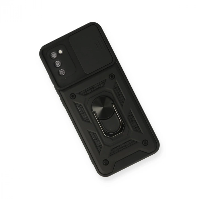 Samsung Galaxy A02s Kılıf Pars Lens Yüzüklü Silikon - Siyah