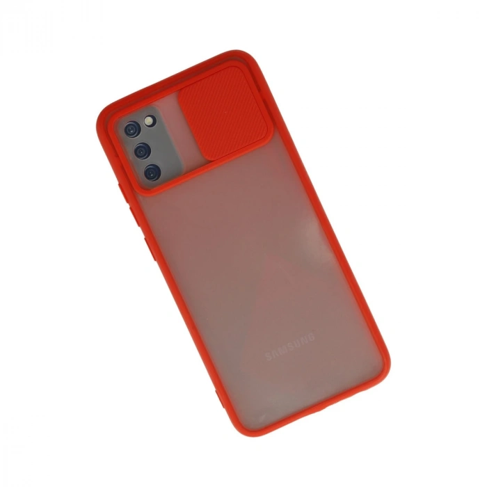 Samsung Galaxy A03s Kılıf Palm Buzlu Kamera Sürgülü Silikon - Kırmızı