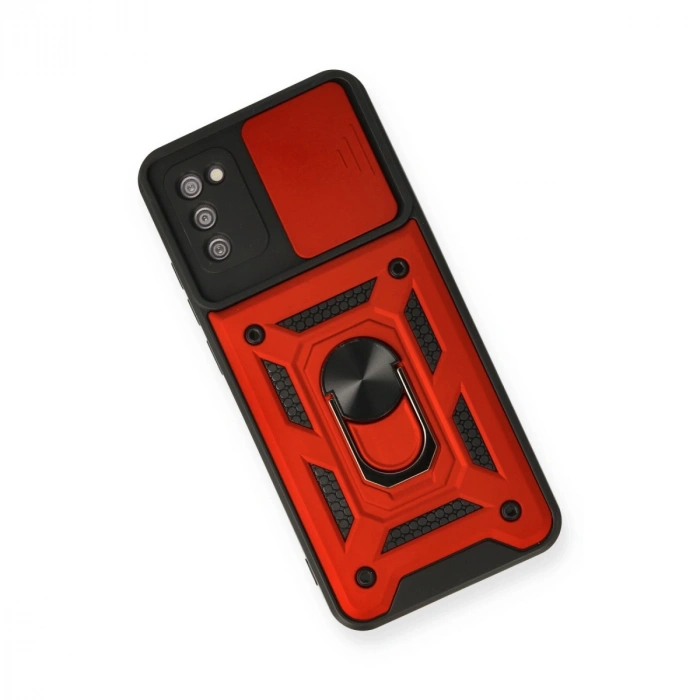 Samsung Galaxy A03s Kılıf Pars Lens Yüzüklü Silikon - Kırmızı