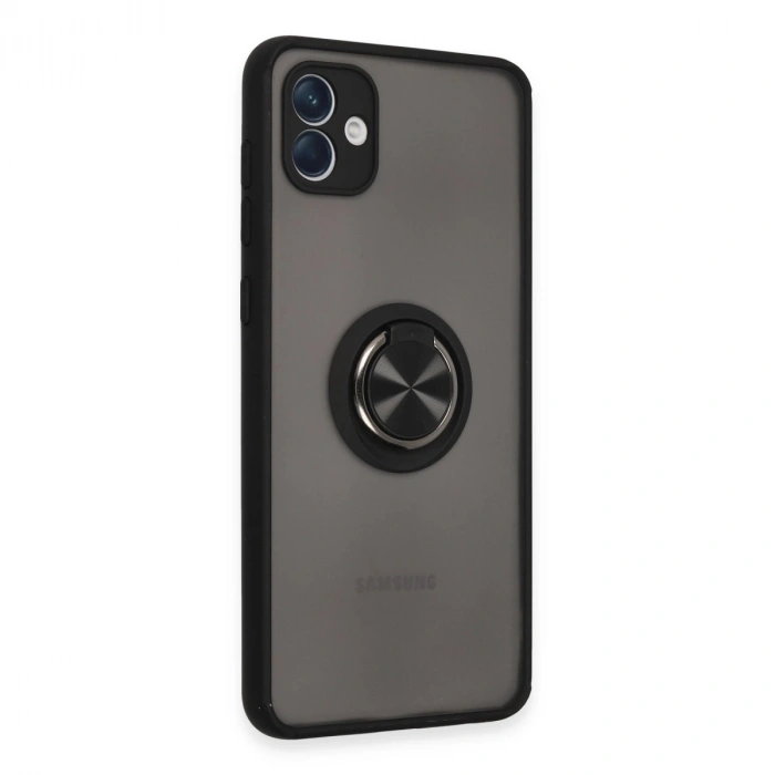 Samsung Galaxy A04 Kılıf Montreal Yüzüklü Silikon Kapak - Siyah