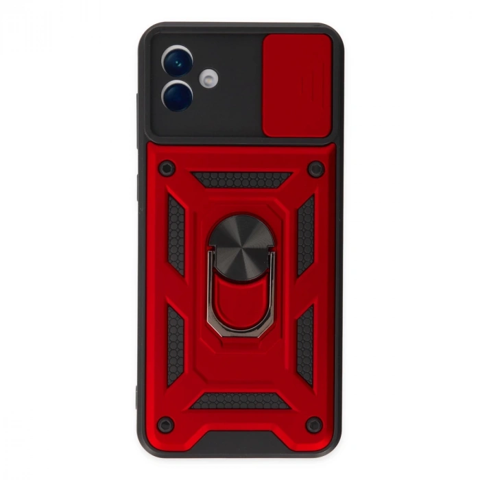 Samsung Galaxy A04 Kılıf Pars Lens Yüzüklü Silikon - Kırmızı