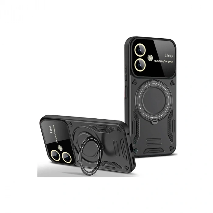 Samsung Galaxy A05 Kılıf Joy Lens Standlı Kapak - Siyah