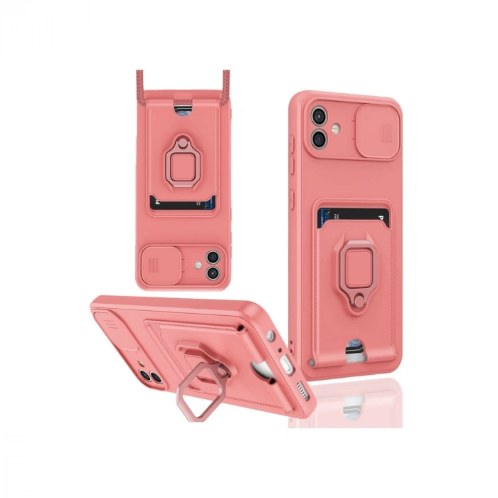 Samsung Galaxy A05 Kılıf Zuma Kartvizitli Yüzüklü Silikon - Pembe