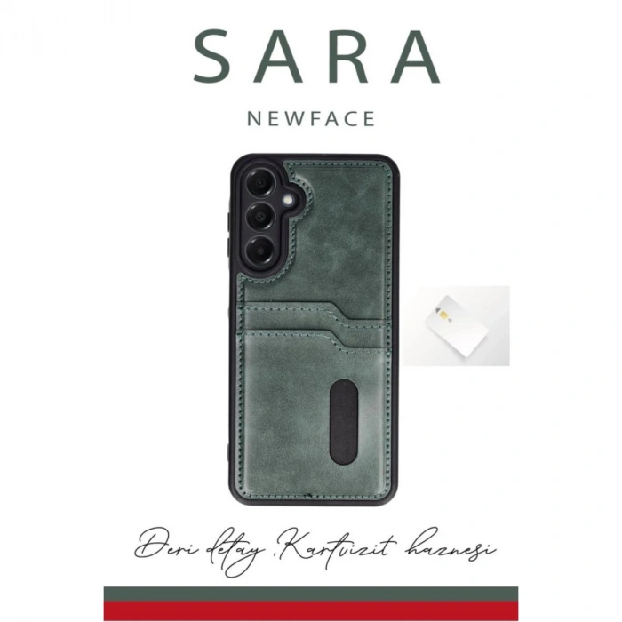 Samsung Galaxy A06 Kılıf Sara Kartvizitli Deri Kılıf - Siyah