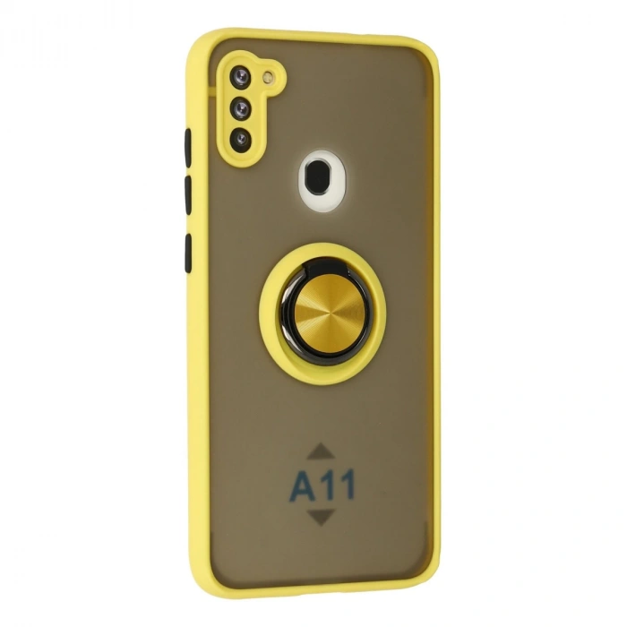 Samsung Galaxy A11 Kılıf Montreal Yüzüklü Silikon Kapak - Sarı