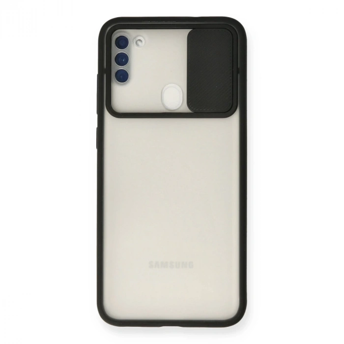 Samsung Galaxy A11 Kılıf Palm Buzlu Kamera Sürgülü Silikon - Siyah