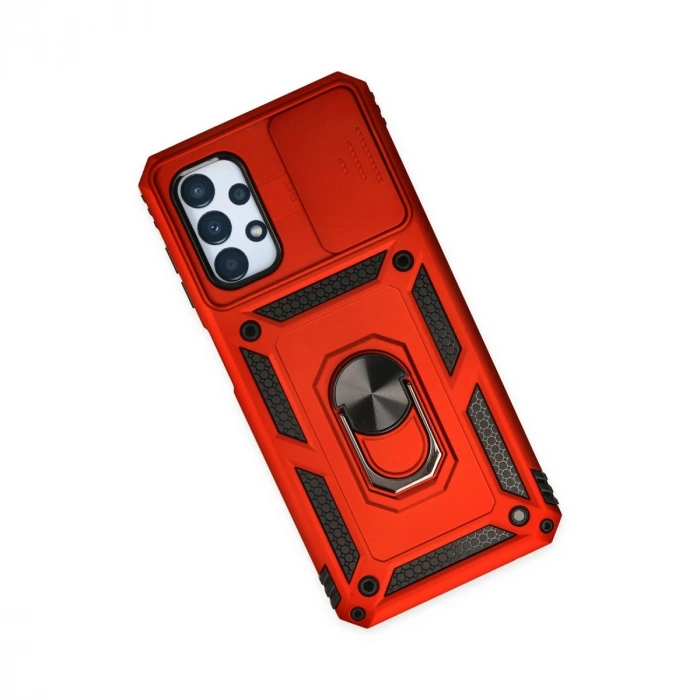 Samsung Galaxy A13 4g Kılıf Pars Lens Yüzüklü Silikon - Kırmızı