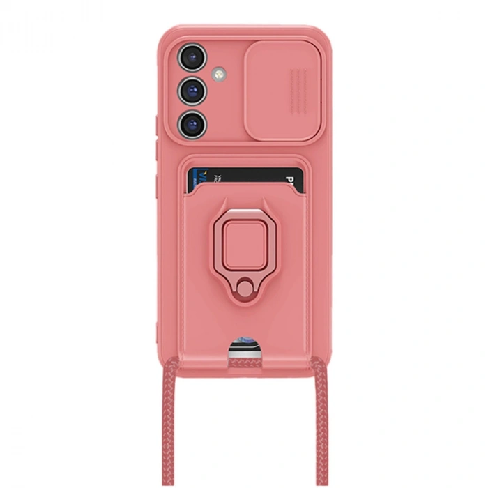 Samsung Galaxy A14 4g Kılıf Zuma Kartvizitli Yüzüklü Silikon - Pembe