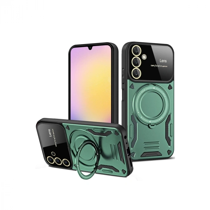 Samsung Galaxy A16 5g Kılıf Joy Lens Standlı Kapak - Koyu Yeşil