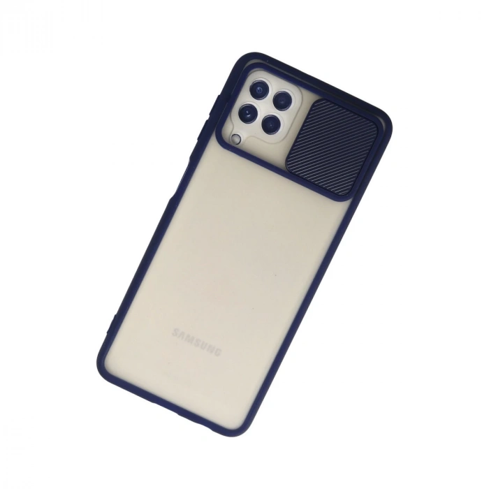 Samsung Galaxy A22 Kılıf Palm Buzlu Kamera Sürgülü Silikon - Lacivert