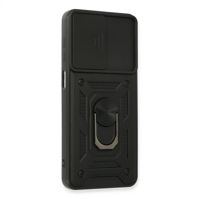 Samsung Galaxy A22 Kılıf Pars Lens Yüzüklü Silikon - Siyah