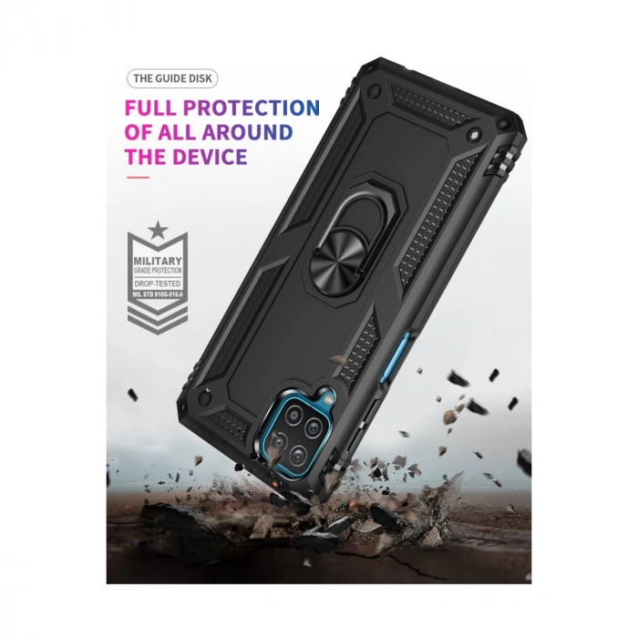 Samsung Galaxy A22 Kılıf Sofya Yüzüklü Silikon Kapak - Siyah