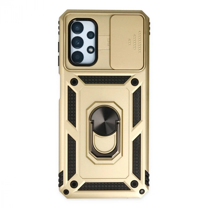 Samsung Galaxy A23 4g Kılıf Pars Lens Yüzüklü Silikon - Gold
