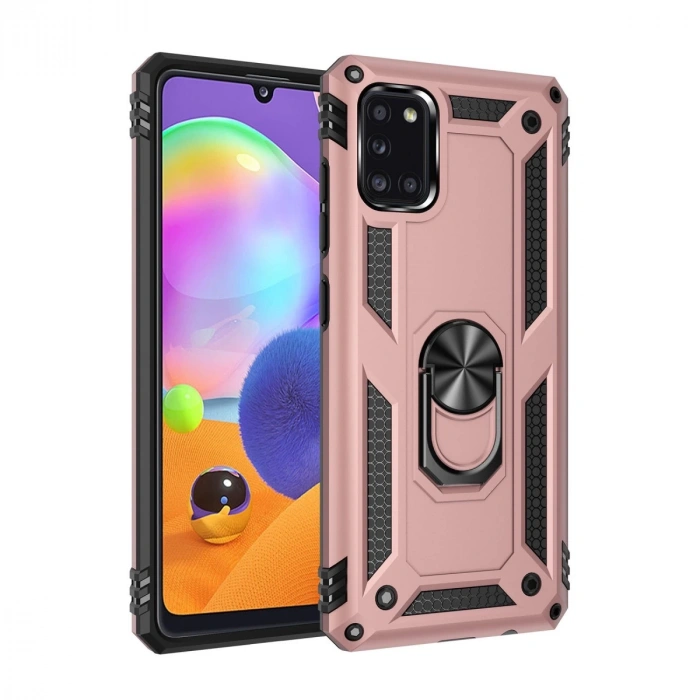 Samsung Galaxy A31 Kılıf Sofya Yüzüklü Silikon Kapak - Rose